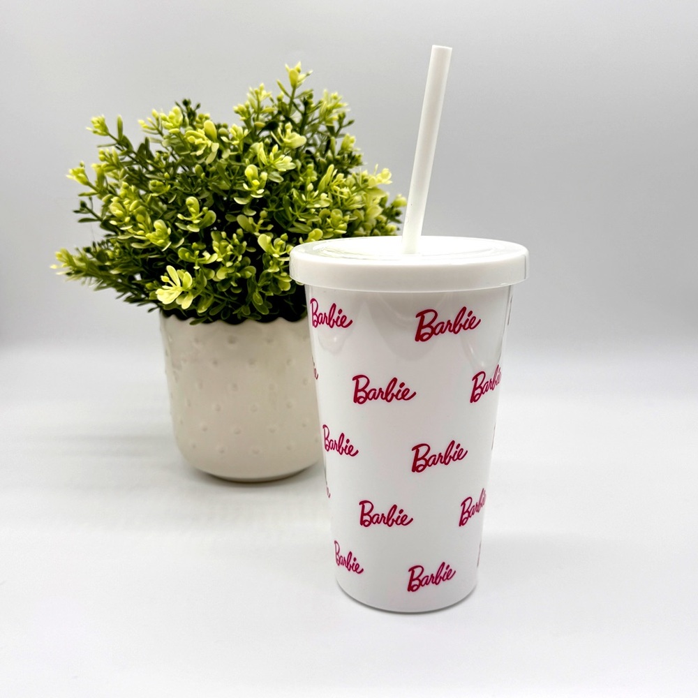 BARBIE Cup With Screw Cover And Straw Brand New